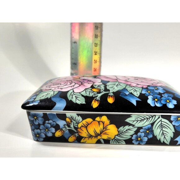 Vintage Porcelain Trinket Box Divided Playing Card Cabbage Rose Japan - Picture 7 of 7